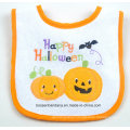 OEM Produce Customized Design Halloween Embroidered Cotton Terry White Applique Baby Feeder Drool Bib